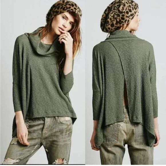 Free People Beach World Traveler Split Back Green Sweater - Picture 6 of 6